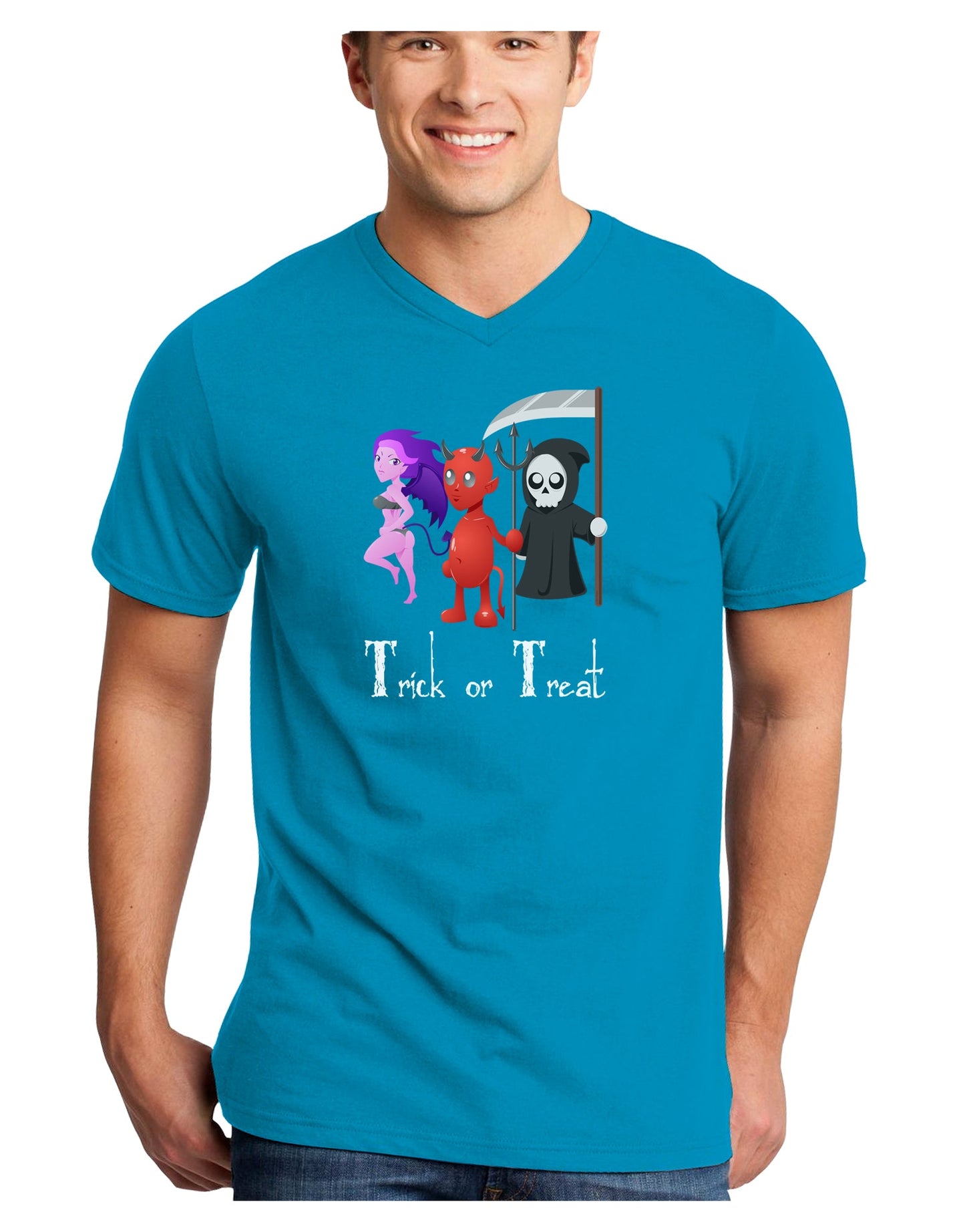 Reaper Devil Succubus - Trick or Treat Adult Dark V-Neck T-Shirt-Mens V-Neck T-Shirt-TooLoud-Turquoise-Small-Davson Sales