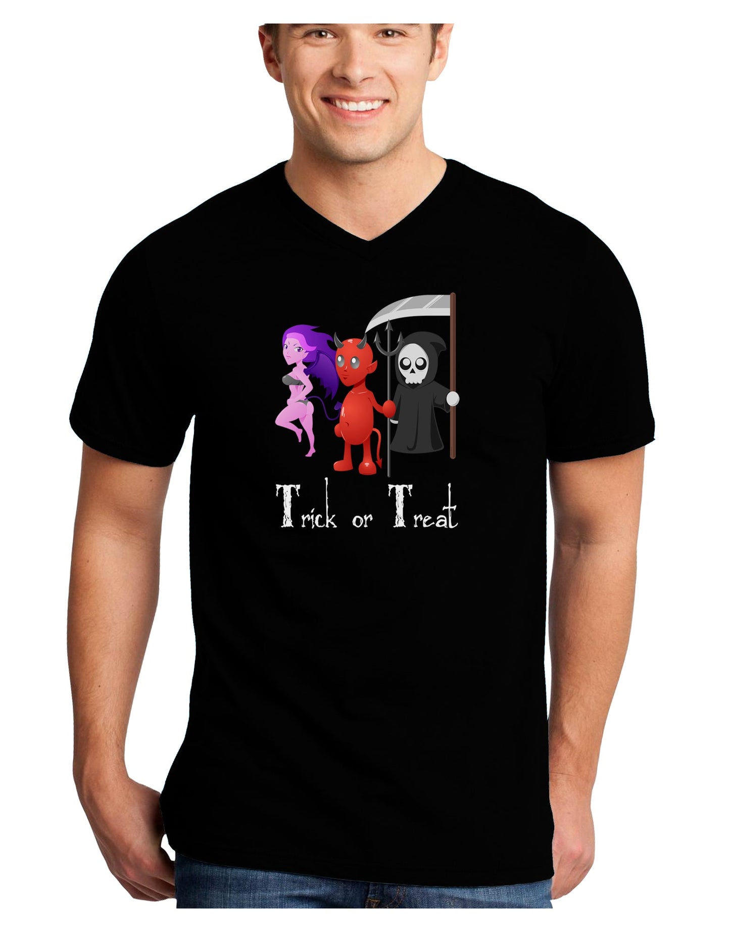 Reaper Devil Succubus - Trick or Treat Adult Dark V-Neck T-Shirt-Mens V-Neck T-Shirt-TooLoud-Black-Small-Davson Sales