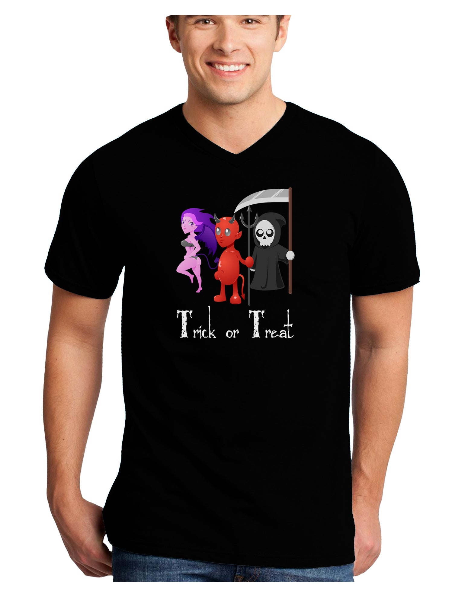 Reaper Devil Succubus - Trick or Treat Adult Dark V-Neck T-Shirt-Mens V-Neck T-Shirt-TooLoud-Black-Small-Davson Sales