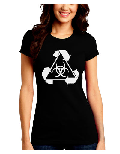 Recycle Biohazard Sign Black and White Juniors Crew Dark T-Shirt by TooLoud-T-Shirts Juniors Tops-TooLoud-Black-Juniors Fitted Small-Davson Sales