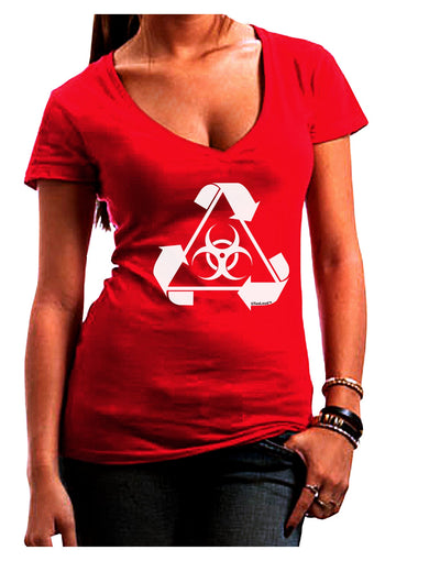 Recycle Biohazard Sign Black and White Juniors V-Neck Dark T-Shirt by TooLoud-Womens V-Neck T-Shirts-TooLoud-Red-Juniors Fitted Small-Davson Sales