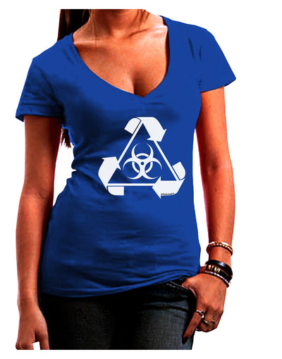 Recycle Biohazard Sign Black and White Juniors V-Neck Dark T-Shirt by TooLoud-Womens V-Neck T-Shirts-TooLoud-Royal-Blue-Juniors Fitted Small-Davson Sales