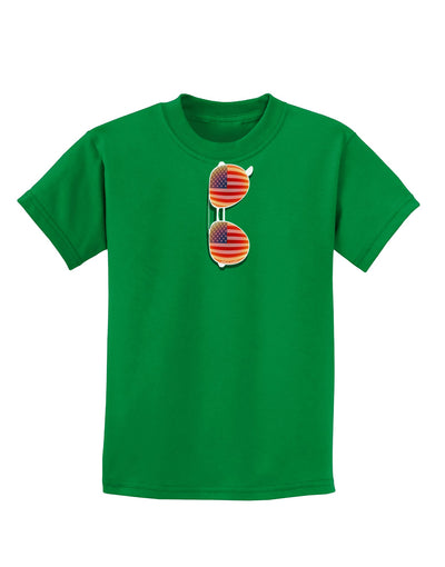 Red American Flag Aviator Sunglasses Childrens Dark T-Shirt-Childrens T-Shirt-TooLoud-Kelly-Green-X-Small-Davson Sales