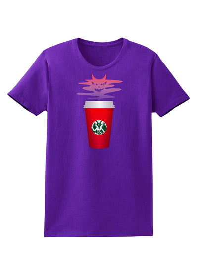 Red Cup Satan Coffee Womens Dark T-Shirt-TooLoud-Purple-X-Small-Davson Sales