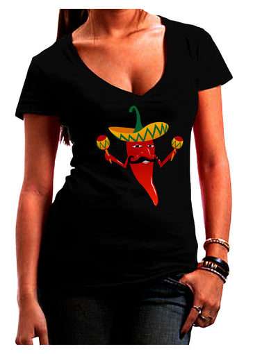 Red Hot Mexican Chili Pepper Juniors V-Neck Dark T-Shirt-Womens V-Neck T-Shirts-TooLoud-Black-Small-Davson Sales