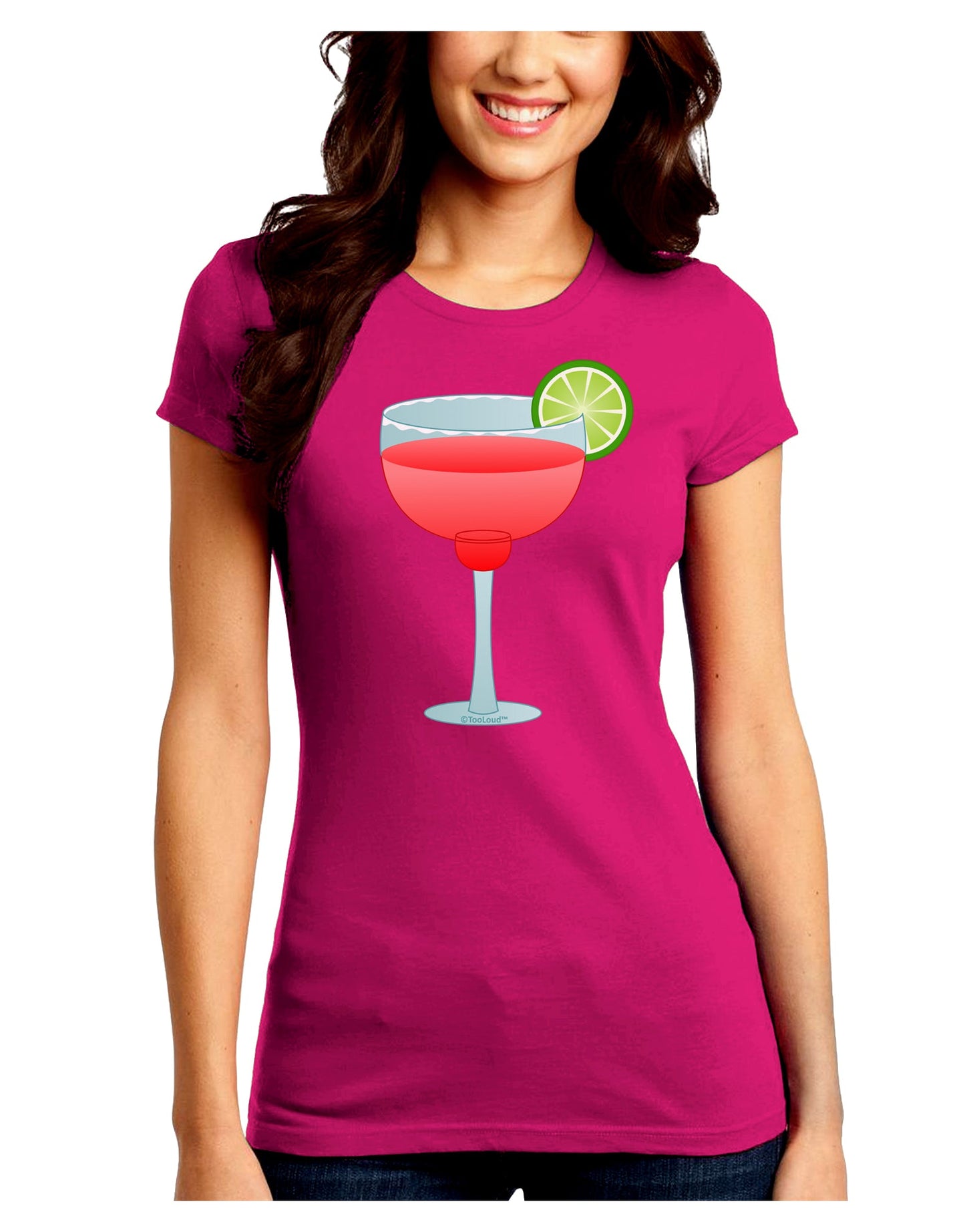 Red Margarita with Lime - Cinco de Mayo Juniors Crew Dark T-Shirt by TooLoud-T-Shirts Juniors Tops-TooLoud-Hot-Pink-Juniors Fitted Small-Davson Sales