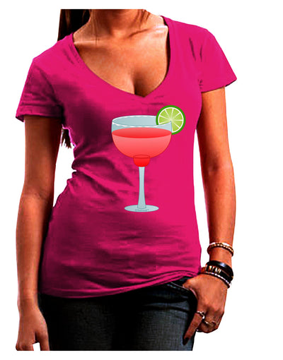 Red Margarita with Lime - Cinco de Mayo Juniors V-Neck Dark T-Shirt by TooLoud-Womens V-Neck T-Shirts-TooLoud-Hot-Pink-Juniors Fitted Small-Davson Sales