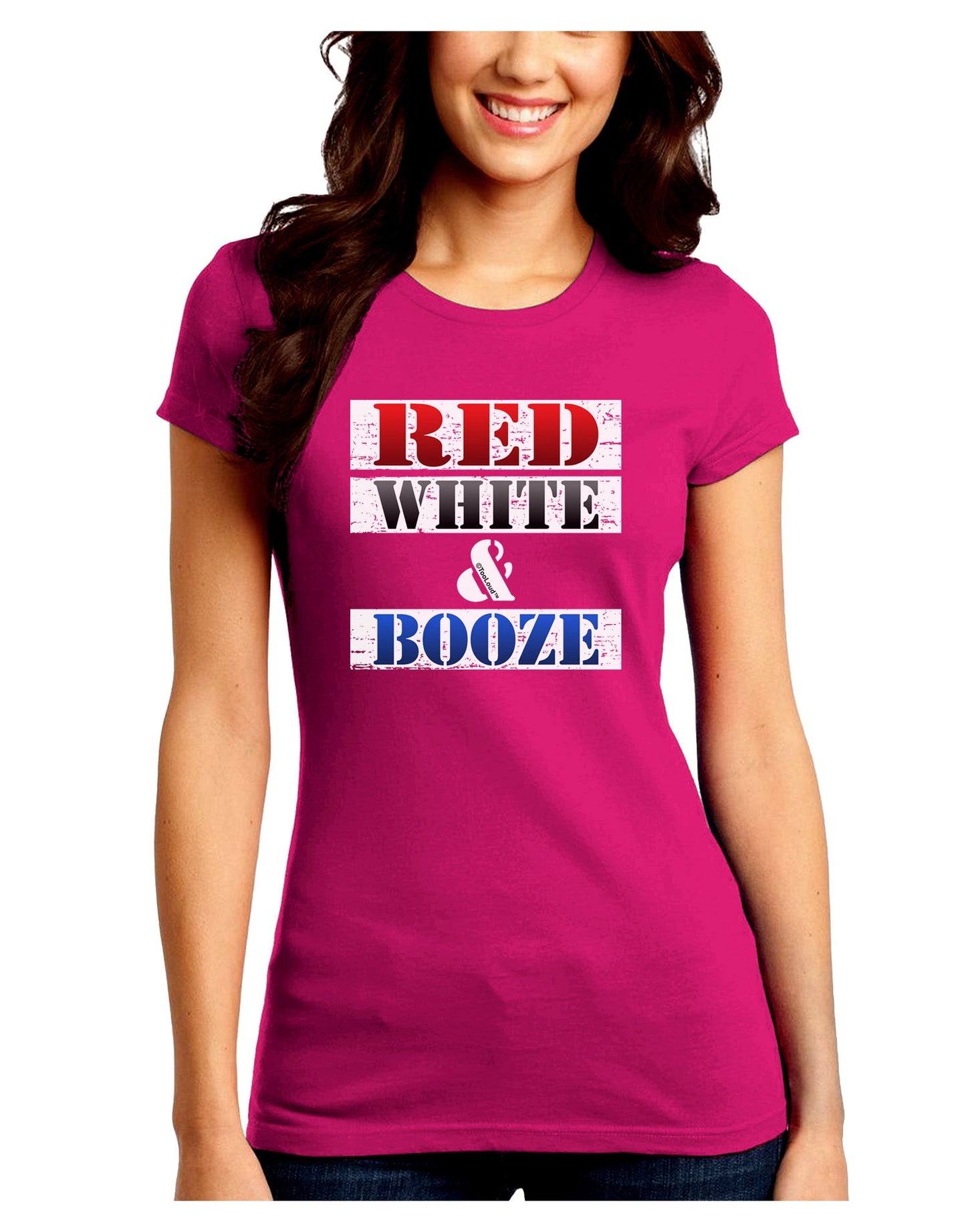 Red White & Booze Juniors Petite Crew Dark T-Shirt-T-Shirts Juniors Tops-TooLoud-Hot-Pink-Juniors Fitted Small-Davson Sales