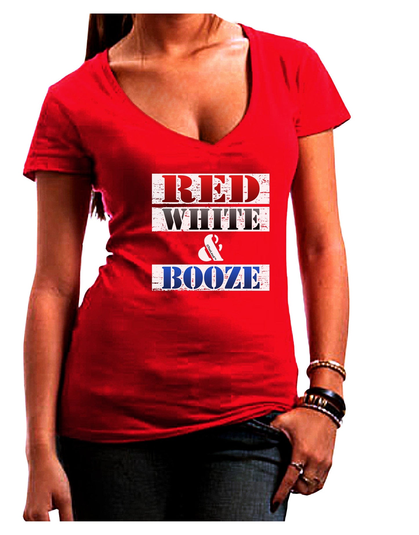 Red White & Booze Womens V-Neck Dark T-Shirt-Womens V-Neck T-Shirts-TooLoud-Red-Juniors Fitted Small-Davson Sales