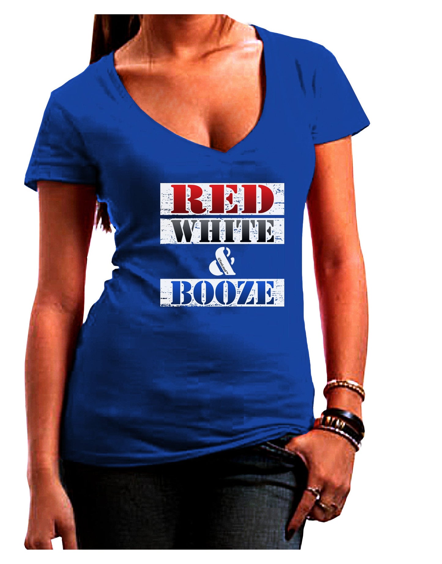 Red White & Booze Womens V-Neck Dark T-Shirt-Womens V-Neck T-Shirts-TooLoud-Royal-Blue-Juniors Fitted Small-Davson Sales