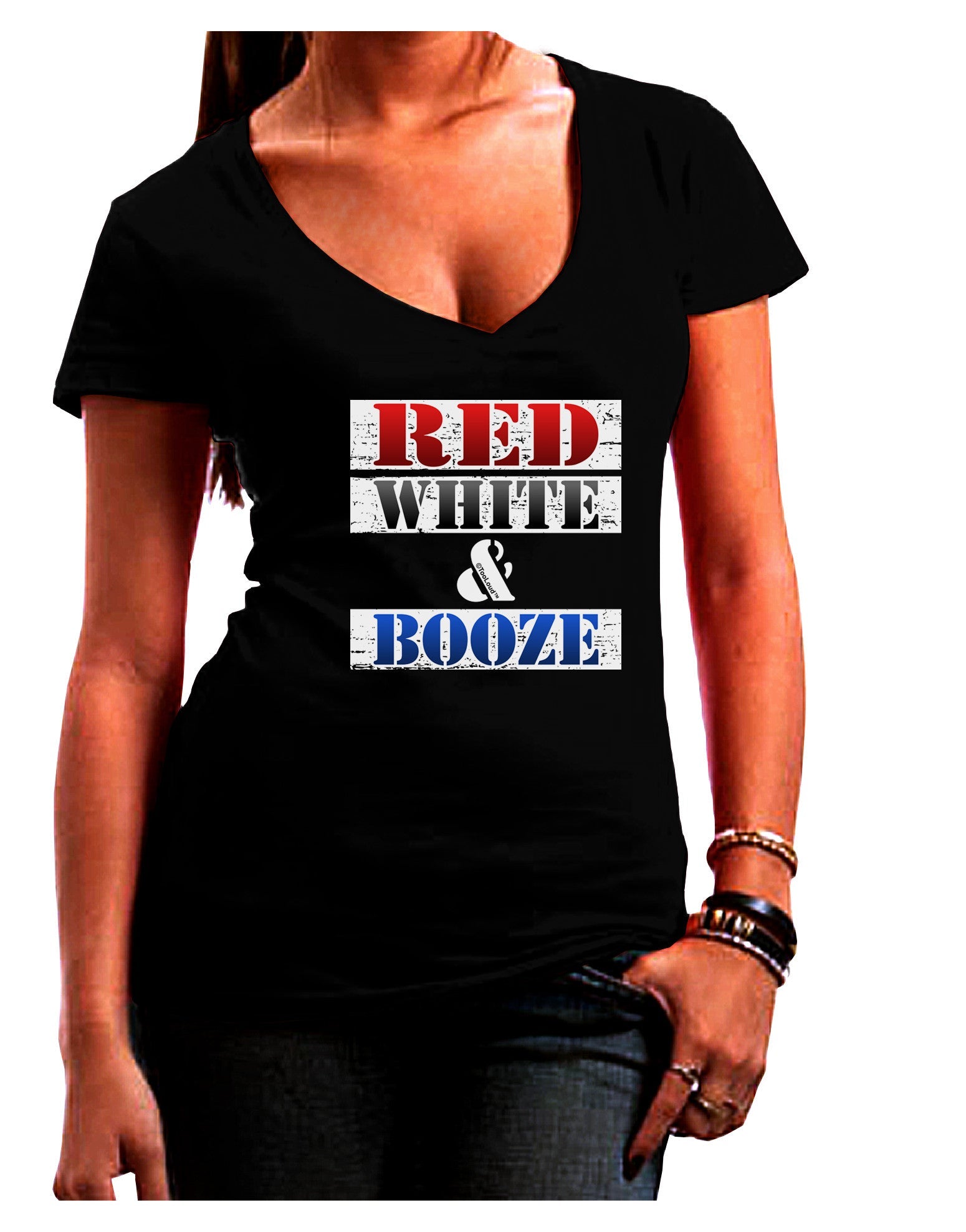 Red White & Booze Womens V-Neck Dark T-Shirt-Womens V-Neck T-Shirts-TooLoud-Black-Juniors Fitted Small-Davson Sales