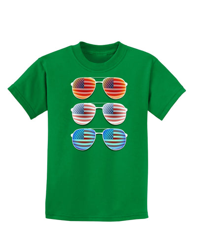 Red White and Blue USA Flag Aviators Childrens Dark T-Shirt-Childrens T-Shirt-TooLoud-Kelly-Green-X-Small-Davson Sales