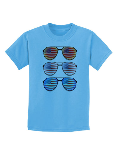 Red White and Blue USA Flag Aviators Childrens T-Shirt-Childrens T-Shirt-TooLoud-Aquatic-Blue-X-Small-Davson Sales