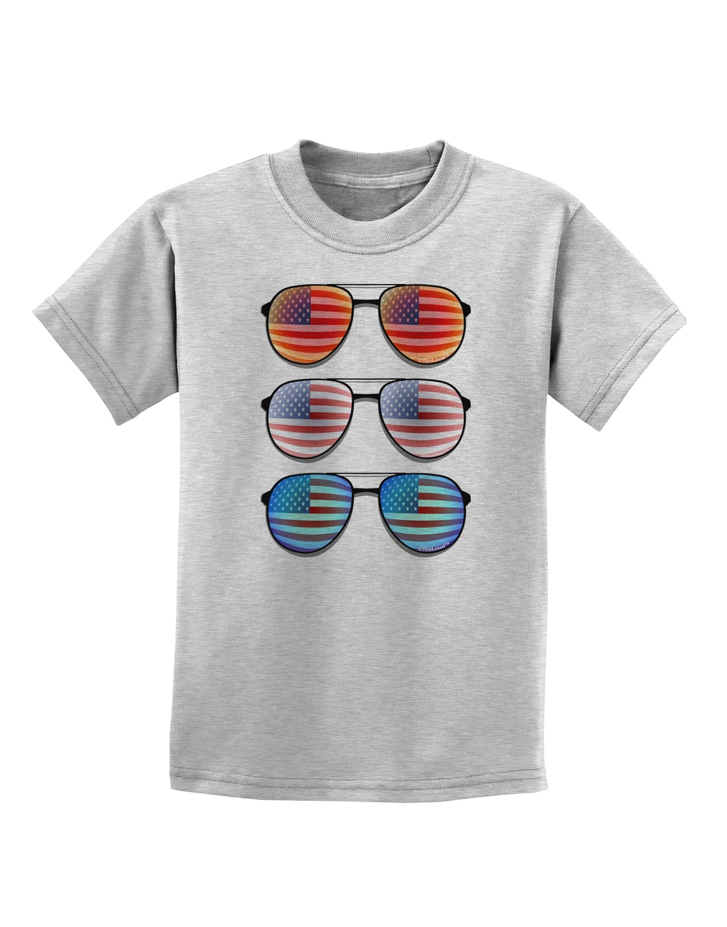Red White and Blue USA Flag Aviators Childrens T-Shirt-Childrens T-Shirt-TooLoud-AshGray-X-Small-Davson Sales