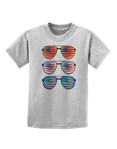 Red White and Blue USA Flag Aviators Childrens T-Shirt-Childrens T-Shirt-TooLoud-AshGray-X-Small-Davson Sales