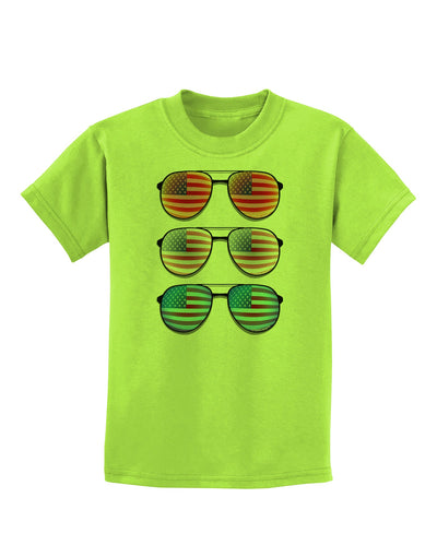 Red White and Blue USA Flag Aviators Childrens T-Shirt-Childrens T-Shirt-TooLoud-Lime-Green-X-Small-Davson Sales