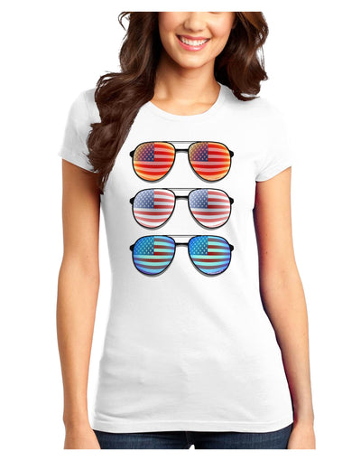 Red White and Blue USA Flag Aviators Juniors T-Shirt-Womens Juniors T-Shirt-TooLoud-White-Juniors Fitted XS-Davson Sales