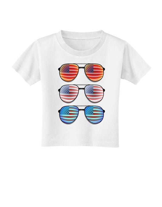 Red White and Blue USA Flag Aviators Toddler T-Shirt-Toddler T-Shirt-TooLoud-White-2T-Davson Sales
