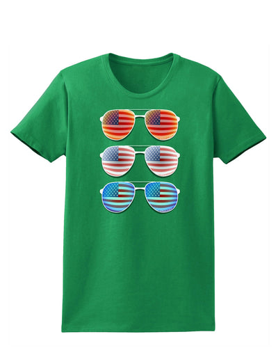 Red White and Blue USA Flag Aviators Womens Dark T-Shirt-TooLoud-Kelly-Green-X-Small-Davson Sales