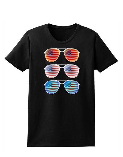 Red White and Blue USA Flag Aviators Womens Dark T-Shirt-TooLoud-Black-X-Small-Davson Sales