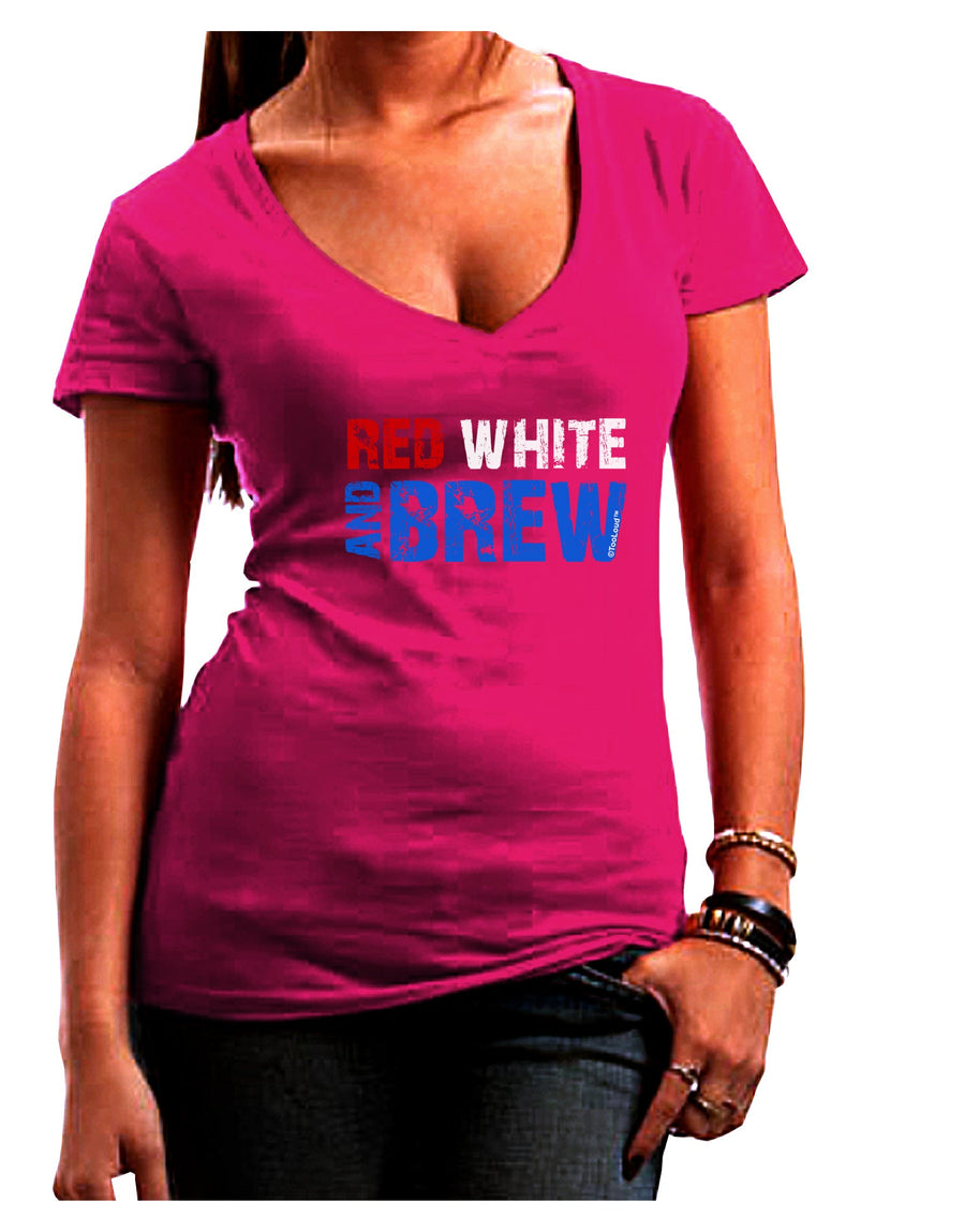 Red White and Brew Color Juniors V-Neck Dark T-Shirt by TooLoud-Womens V-Neck T-Shirts-TooLoud-Black-Juniors Fitted Small-Davson Sales