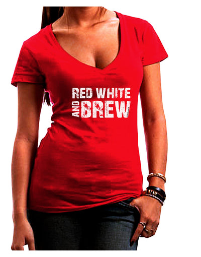 Red White and Brew Juniors V-Neck Dark T-Shirt by TooLoud-Womens V-Neck T-Shirts-TooLoud-Red-Juniors Fitted Small-Davson Sales