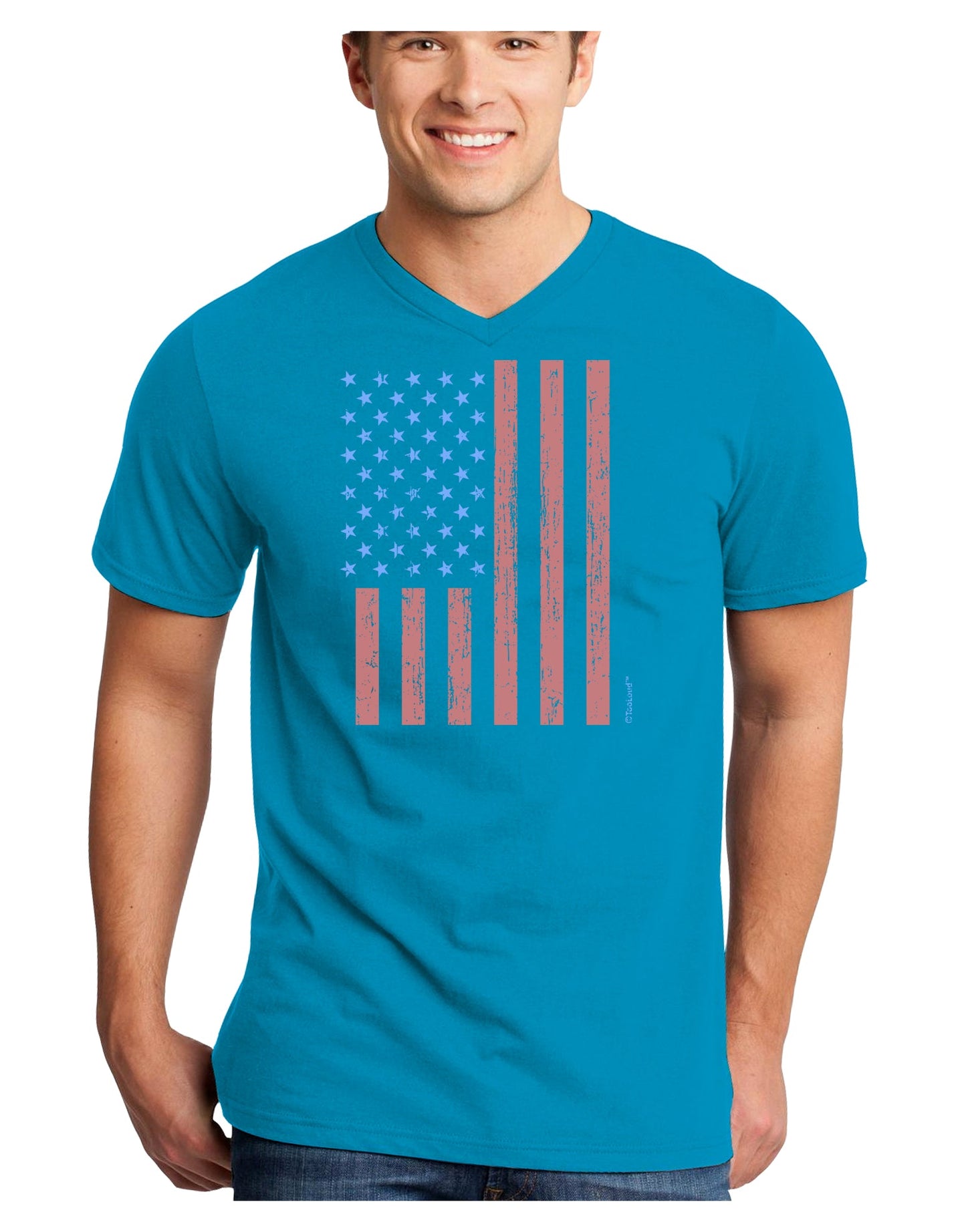 Red and Blue Stamp Style American Flag - Distressed Adult Dark V-Neck T-Shirt by TooLoud-Mens V-Neck T-Shirt-TooLoud-Turquoise-Small-Davson Sales