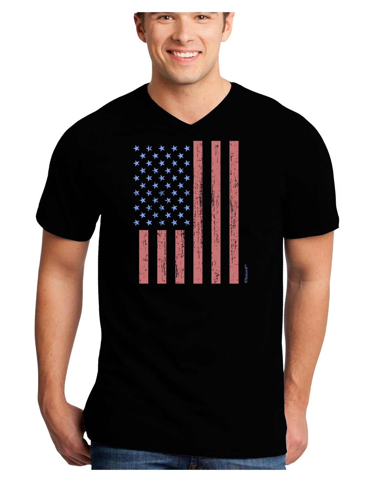 Red and Blue Stamp Style American Flag - Distressed Adult Dark V-Neck T-Shirt by TooLoud-Mens V-Neck T-Shirt-TooLoud-Black-Small-Davson Sales