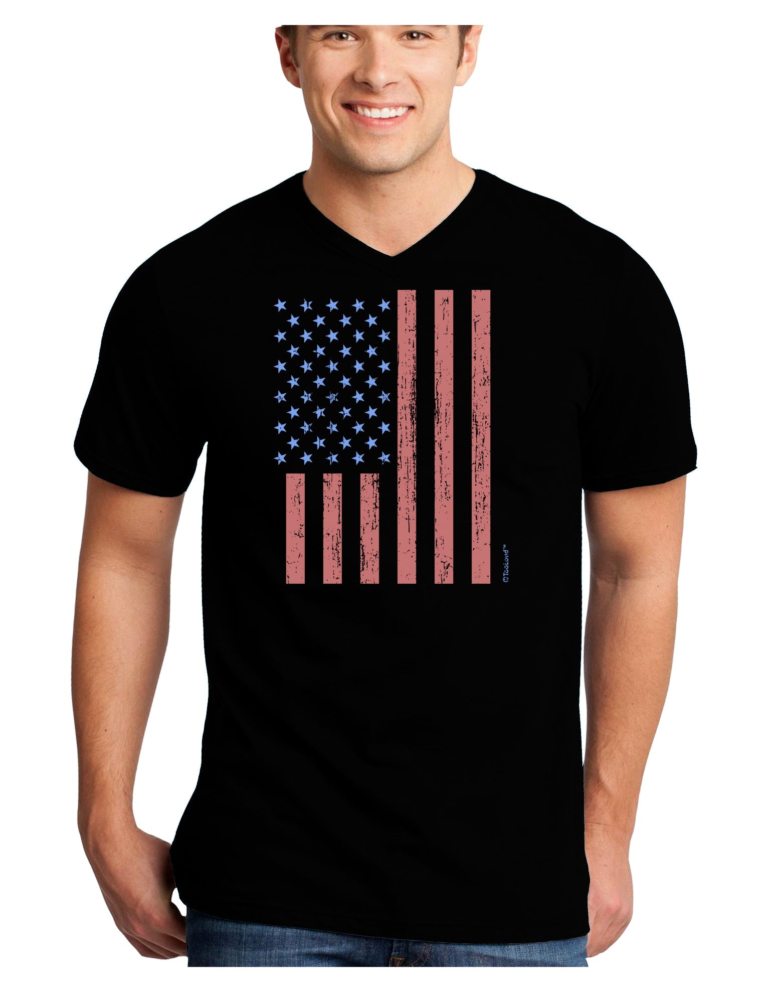Red and Blue Stamp Style American Flag - Distressed Adult Dark V-Neck T-Shirt by TooLoud-Mens V-Neck T-Shirt-TooLoud-Black-Small-Davson Sales