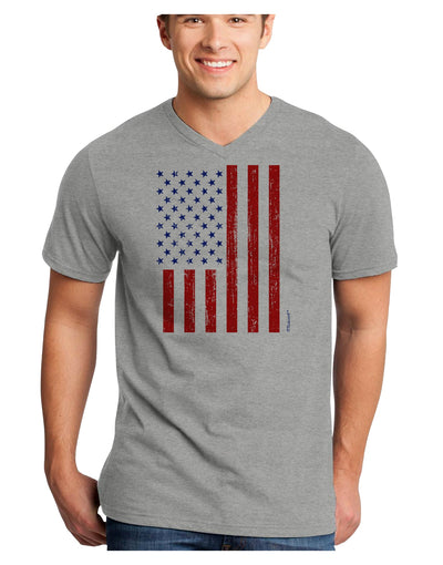 Red and Blue Stamp Style American Flag - Distressed Adult V-Neck T-shirt by TooLoud-Mens V-Neck T-Shirt-TooLoud-HeatherGray-Small-Davson Sales