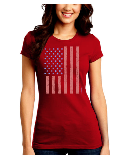 Red and Blue Stamp Style American Flag - Distressed Juniors Crew Dark T-Shirt by TooLoud-T-Shirts Juniors Tops-TooLoud-Red-Juniors Fitted Small-Davson Sales