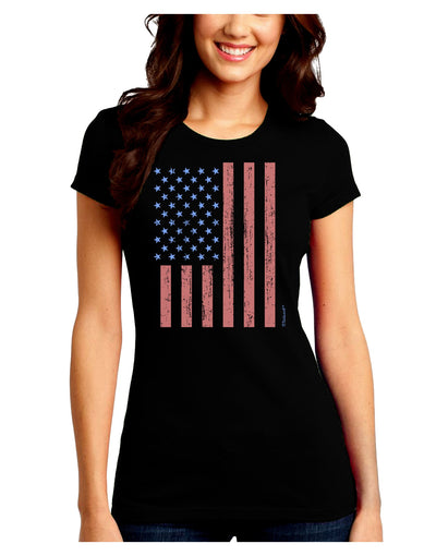 Red and Blue Stamp Style American Flag - Distressed Juniors Crew Dark T-Shirt by TooLoud-T-Shirts Juniors Tops-TooLoud-Black-Juniors Fitted Small-Davson Sales