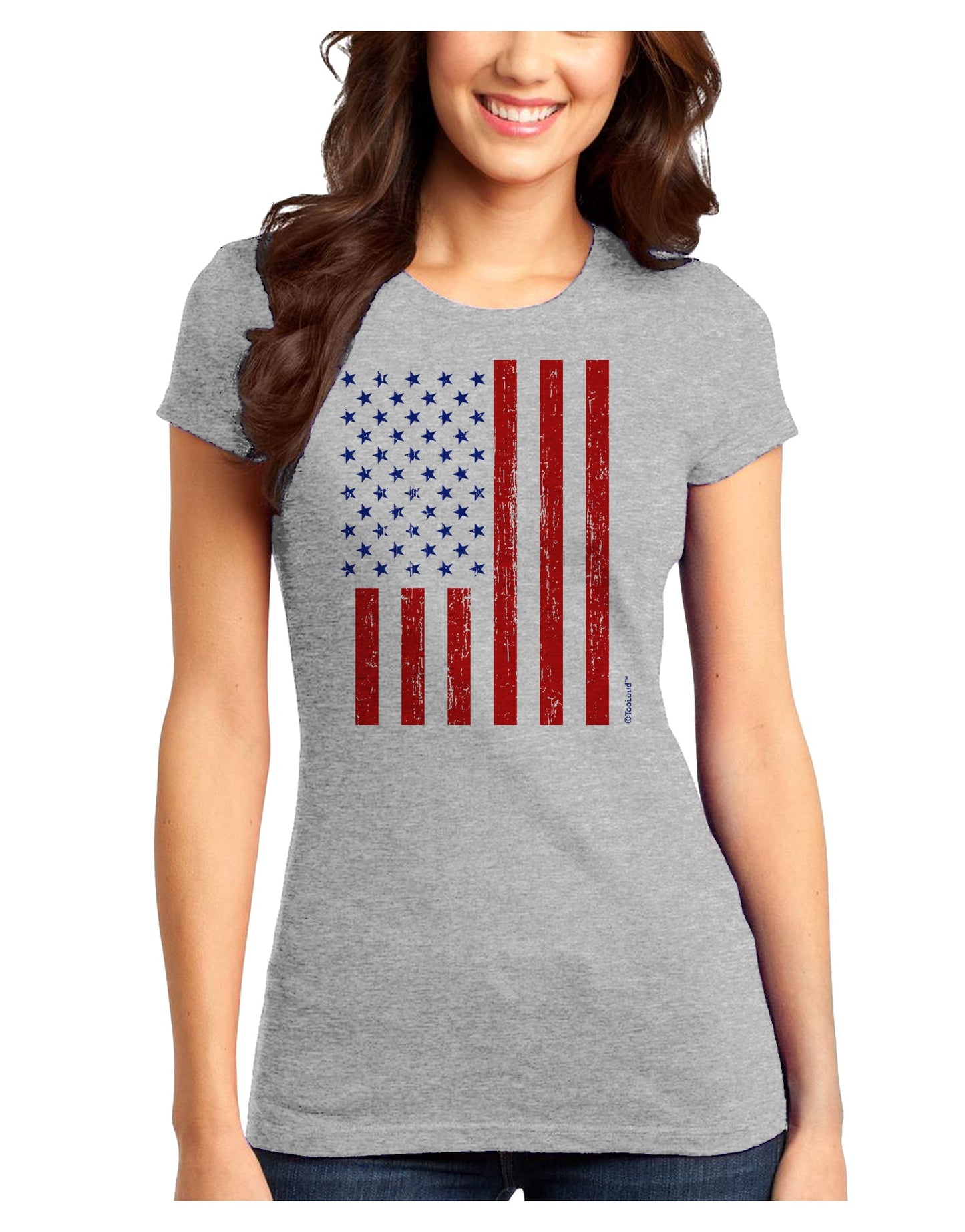 Red and Blue Stamp Style American Flag - Distressed Juniors T-Shirt by TooLoud-Womens Juniors T-Shirt-TooLoud-Ash-Gray-Juniors Fitted X-Small-Davson Sales