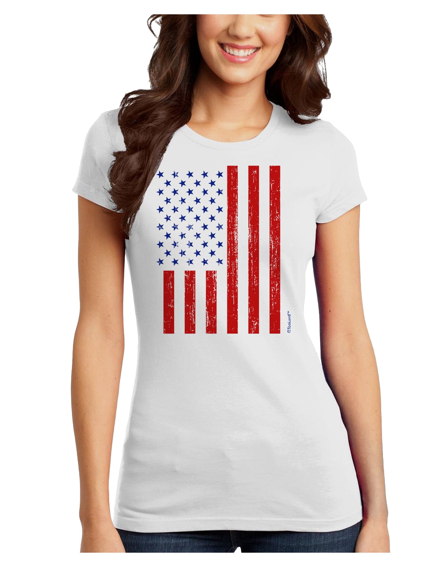 Red and Blue Stamp Style American Flag - Distressed Juniors T-Shirt by TooLoud-Womens Juniors T-Shirt-TooLoud-White-Juniors Fitted X-Small-Davson Sales