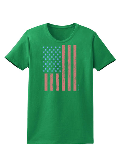 Red and Blue Stamp Style American Flag - Distressed Womens Dark T-Shirt by TooLoud-Womens T-Shirt-TooLoud-Kelly-Green-X-Small-Davson Sales