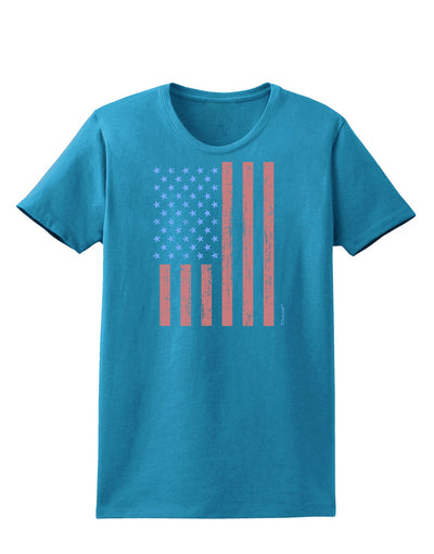 Red and Blue Stamp Style American Flag - Distressed Womens Dark T-Shirt by TooLoud-Womens T-Shirt-TooLoud-Turquoise-X-Small-Davson Sales