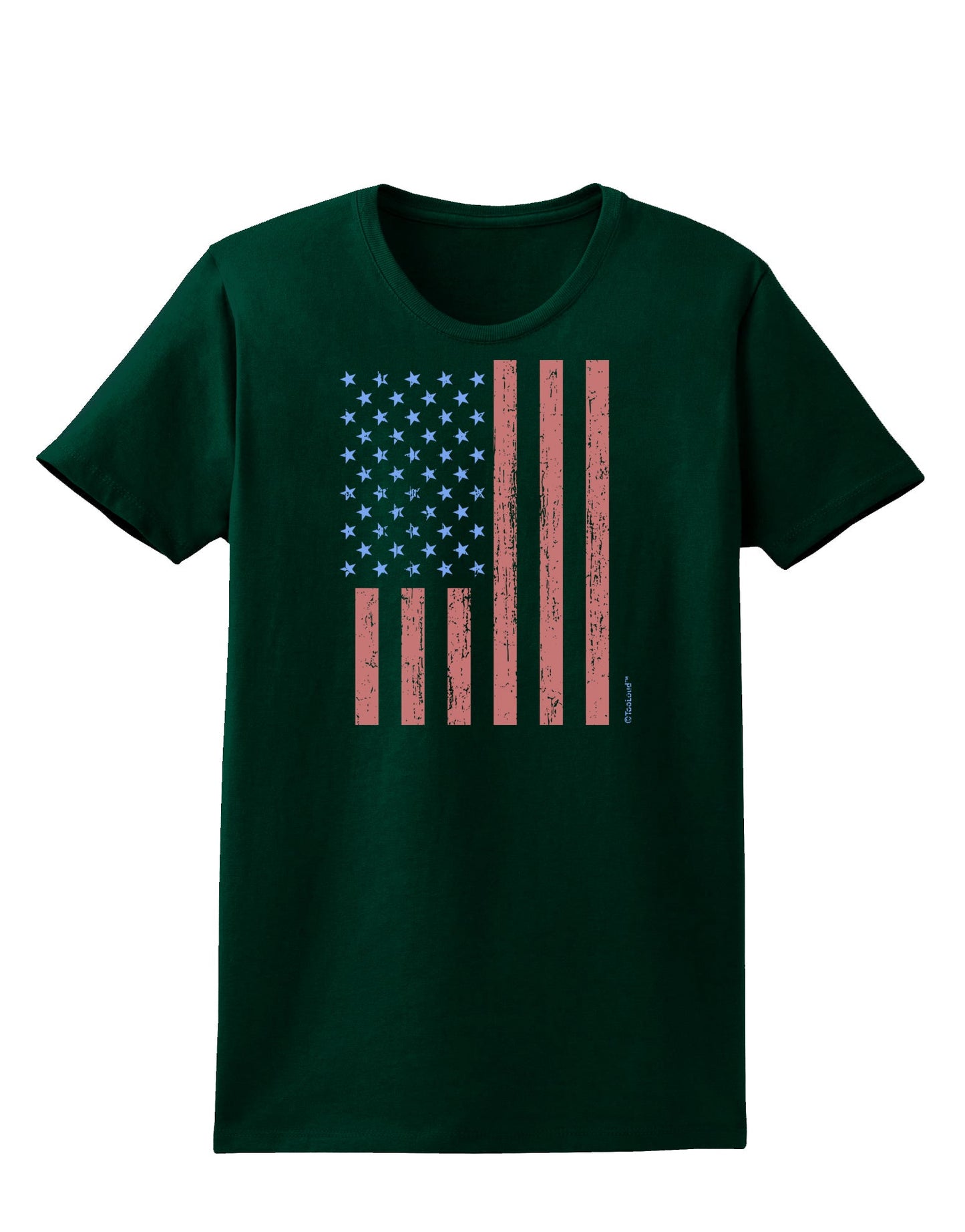 Red and Blue Stamp Style American Flag - Distressed Womens Dark T-Shirt by TooLoud-Womens T-Shirt-TooLoud-Forest-Green-Small-Davson Sales
