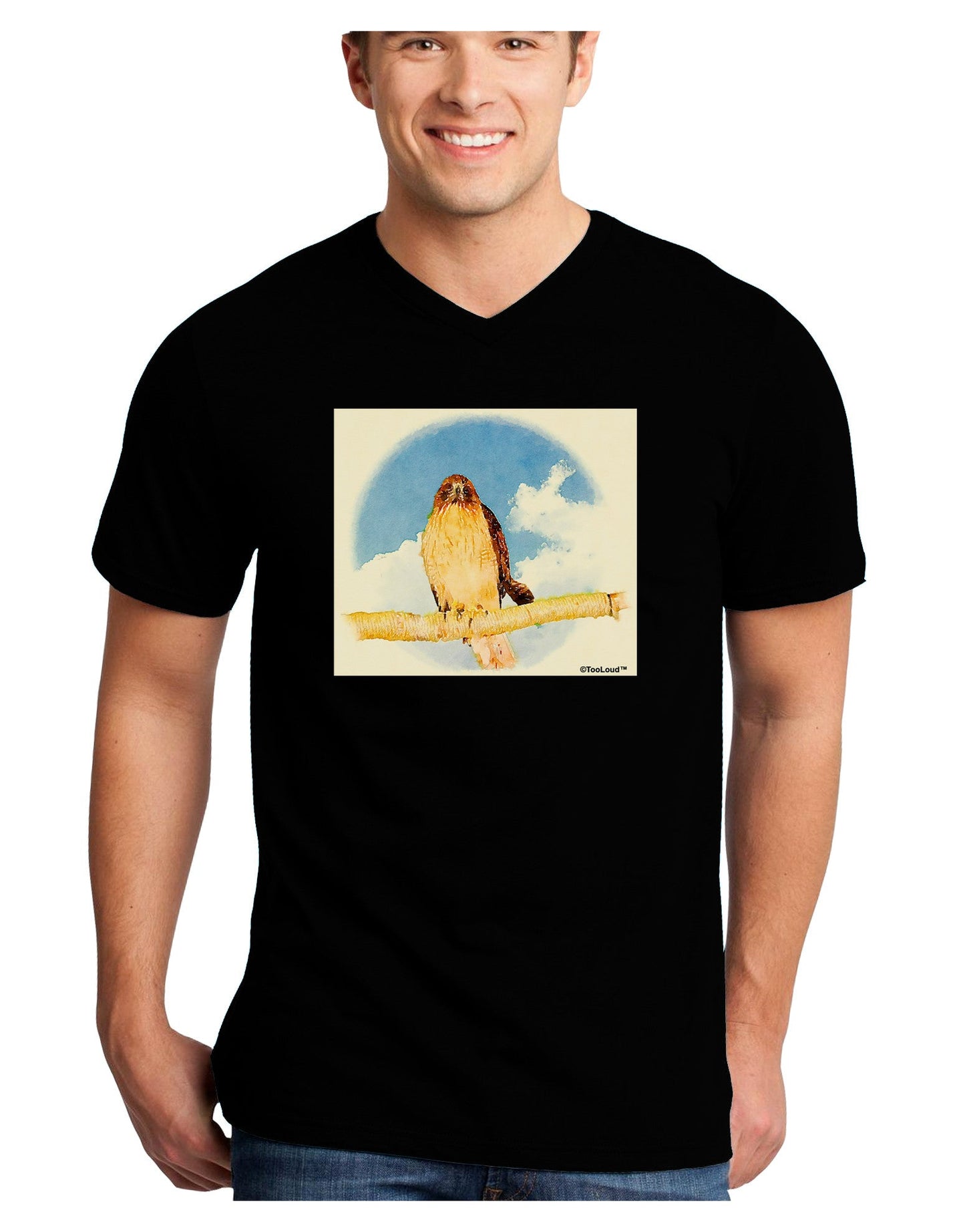 Red-tailed Hawk Adult Dark V-Neck T-Shirt-TooLoud-Black-Small-Davson Sales