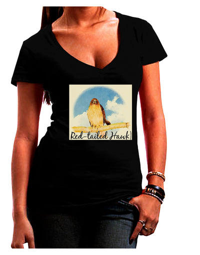 Red-tailed Hawk Text Juniors V-Neck Dark T-Shirt-Womens V-Neck T-Shirts-TooLoud-Black-Juniors Fitted Small-Davson Sales