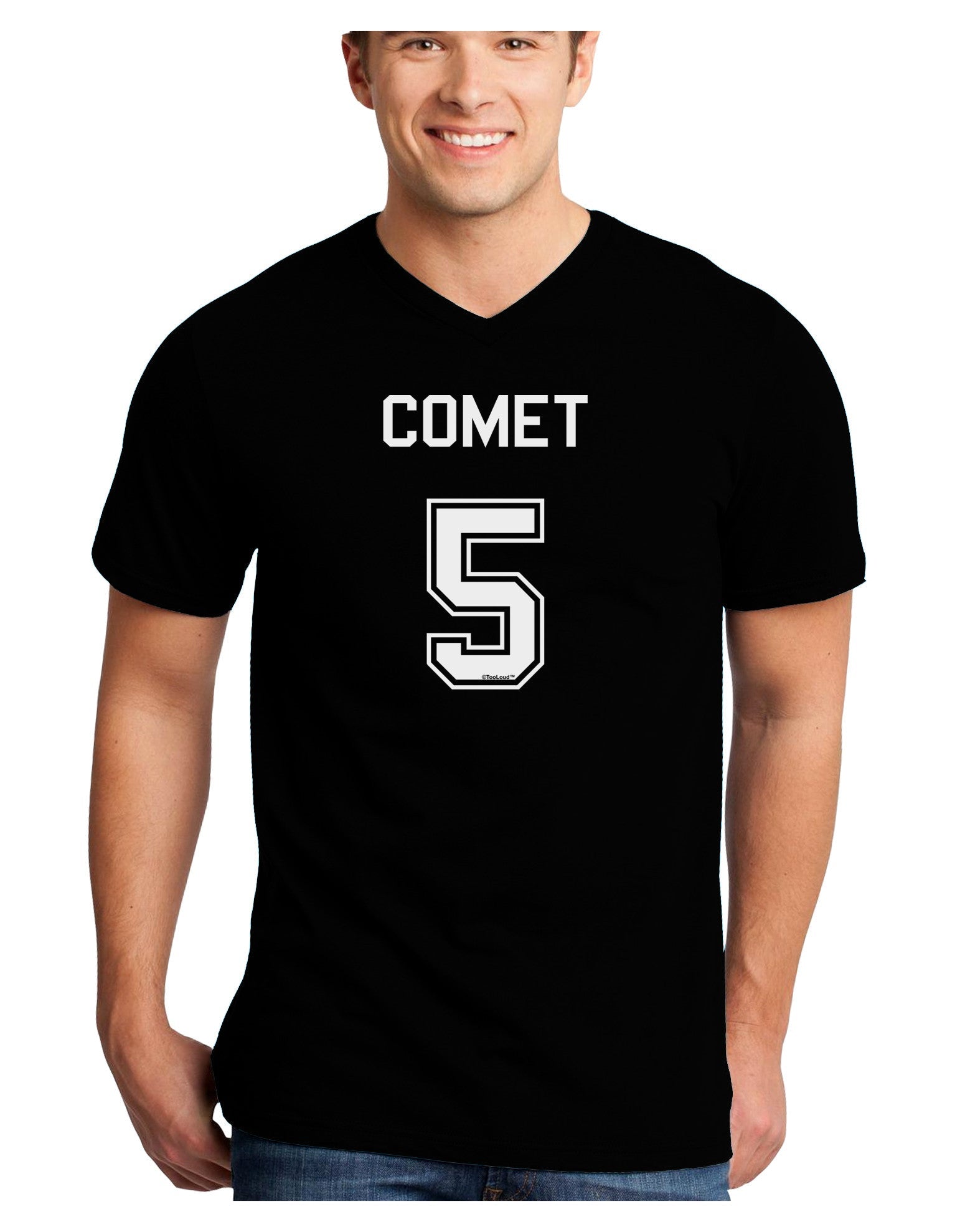 Reindeer Jersey - Comet 5 Adult Dark V-Neck T-Shirt-Mens V-Neck T-Shirt-TooLoud-Black-Small-Davson Sales