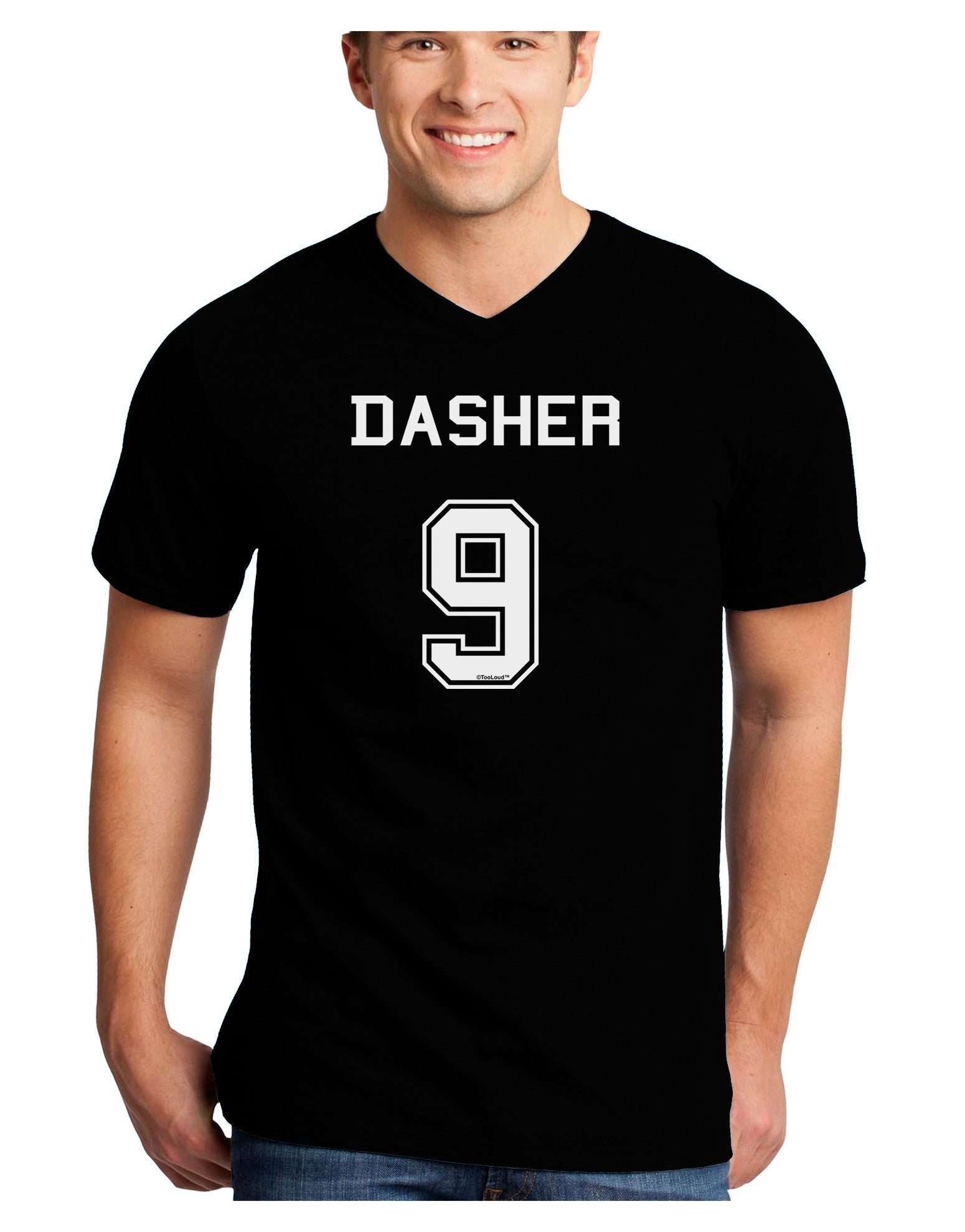 Reindeer Jersey - Dasher 9 Adult Dark V-Neck T-Shirt-Mens V-Neck T-Shirt-TooLoud-Black-Small-Davson Sales