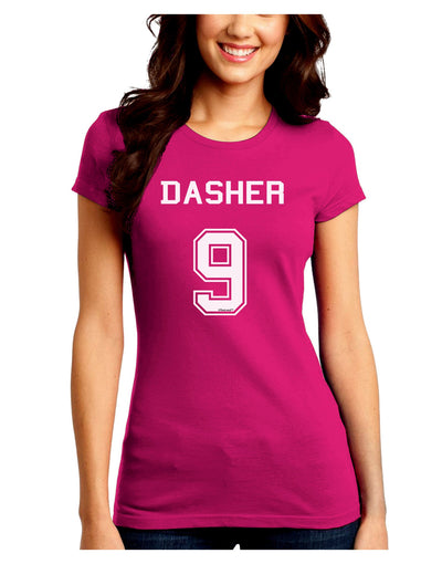 Reindeer Jersey - Dasher 9 Juniors Crew Dark T-Shirt-T-Shirts Juniors Tops-TooLoud-Hot-Pink-Juniors Fitted Small-Davson Sales