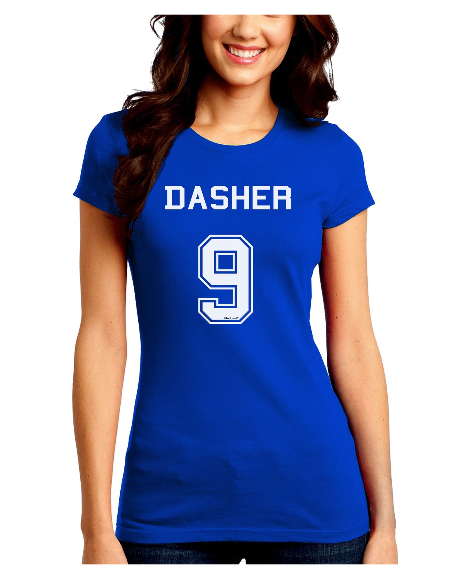 Reindeer Jersey - Dasher 9 Juniors Crew Dark T-Shirt-T-Shirts Juniors Tops-TooLoud-Royal-Blue-Juniors Fitted Small-Davson Sales