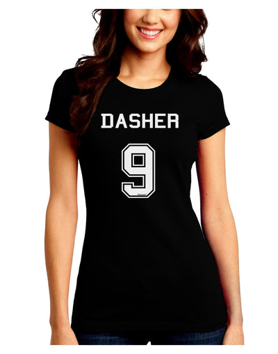 Reindeer Jersey - Dasher 9 Juniors Crew Dark T-Shirt-T-Shirts Juniors Tops-TooLoud-Black-Juniors Fitted Small-Davson Sales