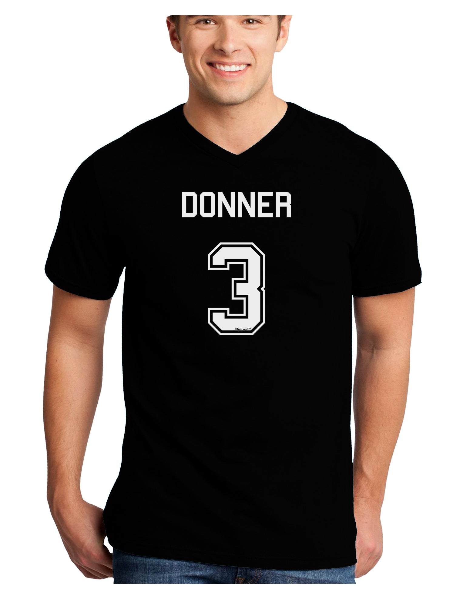 Reindeer Jersey - Donner 3 Adult Dark V-Neck T-Shirt-Mens V-Neck T-Shirt-TooLoud-Black-Small-Davson Sales