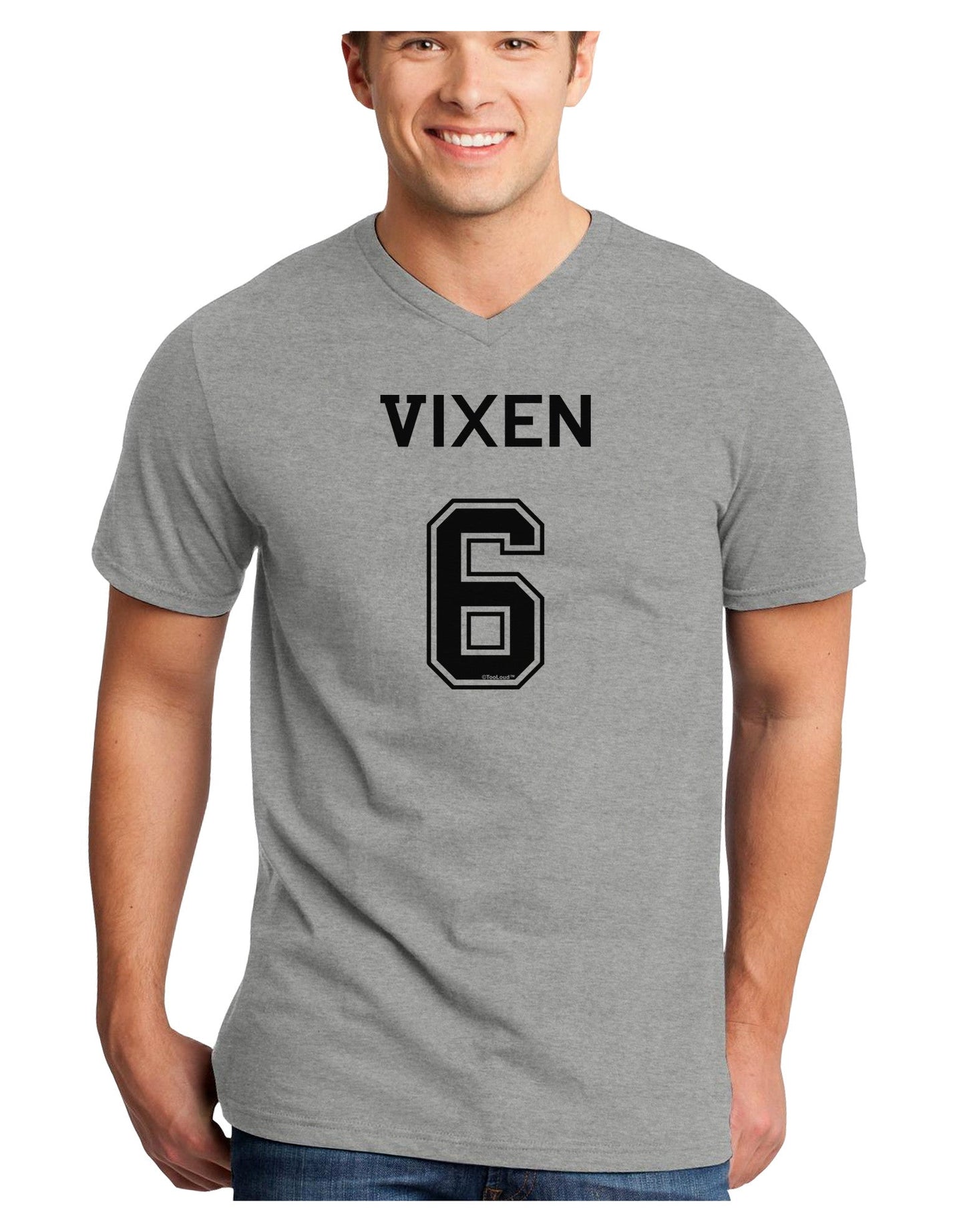 Reindeer Jersey - Vixen 6 Adult V-Neck T-shirt-Mens V-Neck T-Shirt-TooLoud-HeatherGray-Small-Davson Sales