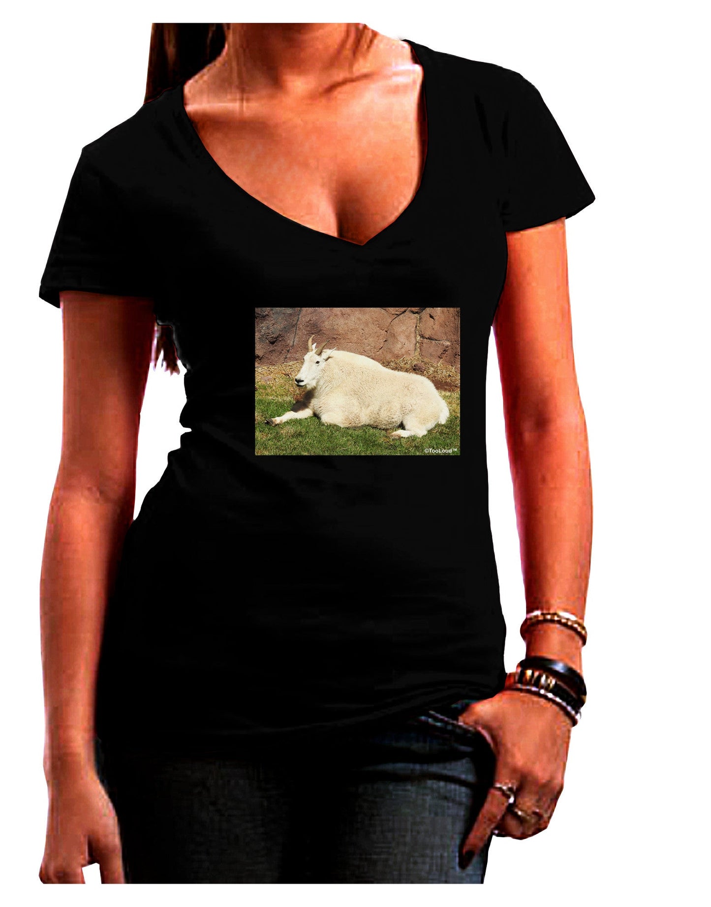 Relaxing Ram Womens V-Neck Dark T-Shirt-Womens V-Neck T-Shirts-TooLoud-Black-Juniors Fitted Small-Davson Sales
