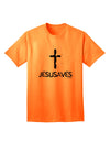 Religious Apparel: Jesus Saves Cross Design Adult T-Shirt by TooLoud-Mens T-shirts-TooLoud-Neon-Orange-Small-Davson Sales