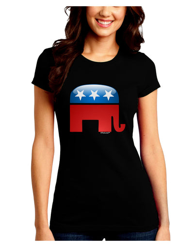 Republican Bubble Symbol Juniors Petite Crew Dark T-Shirt-T-Shirts Juniors Tops-TooLoud-Black-Juniors Fitted Small-Davson Sales