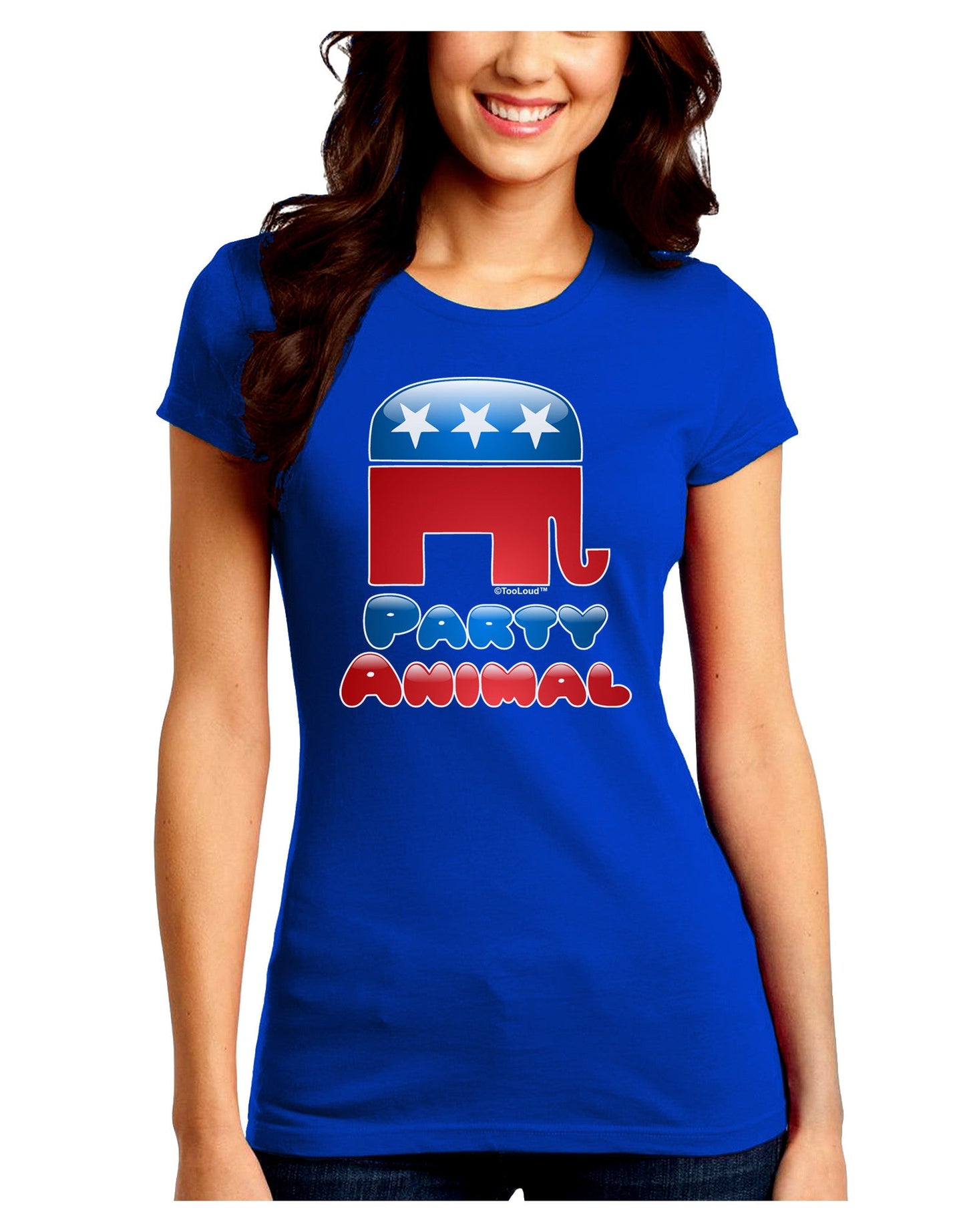 Republican Party Animal Juniors Petite Crew Dark T-Shirt-T-Shirts Juniors Tops-TooLoud-Royal-Blue-Juniors Fitted Small-Davson Sales